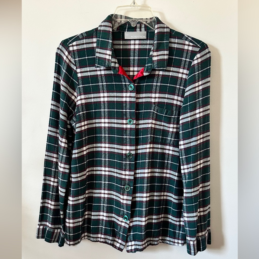 NORDSTROM | Women’s Green and Red Plaid Button-Up Shirt size Small